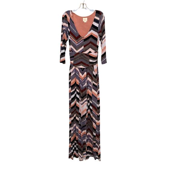 Maeve Novela Chevron Maxi Dress Artsy Boho Casual Coastal Cowgirl Stretch Knit M - Picture 7 of 8